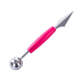 Double Head Stainless Steel Fruit Digging Spoon; Corrugated Carving Knife Watermelon Fruit Platter Tool; Spoon Digger - Red
