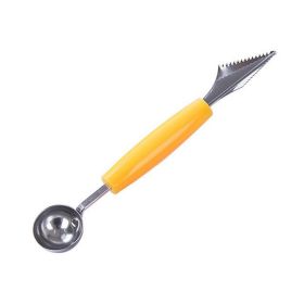 Double Head Stainless Steel Fruit Digging Spoon; Corrugated Carving Knife Watermelon Fruit Platter Tool; Spoon Digger - Yellow