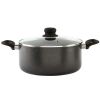 4.8 Quart Nonstick Charcoal Exterior Caldero or Dutch Oven with Glass Lid for Cooking or Serving - Black