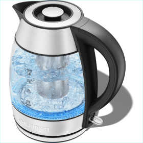 Fast Boiling 1.8L Electric Glass Kettle, Removable Tea Infuser, LED Lights, Stainless Steel - Stainless Steel