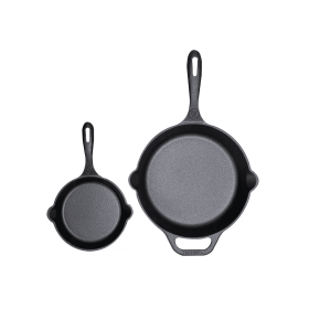 6.5"& 10" Preseasoned Cast Iron Skillet Set - black.