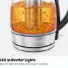 Fast Boiling 1.8L Electric Glass Kettle, Removable Tea Infuser, LED Lights, Stainless Steel - Stainless Steel