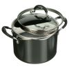 6 Quart Lock and Drain Charcoal Gray Pasta Pot - black