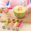 Double Head Stainless Steel Fruit Digging Spoon; Corrugated Carving Knife Watermelon Fruit Platter Tool; Spoon Digger - Yellow